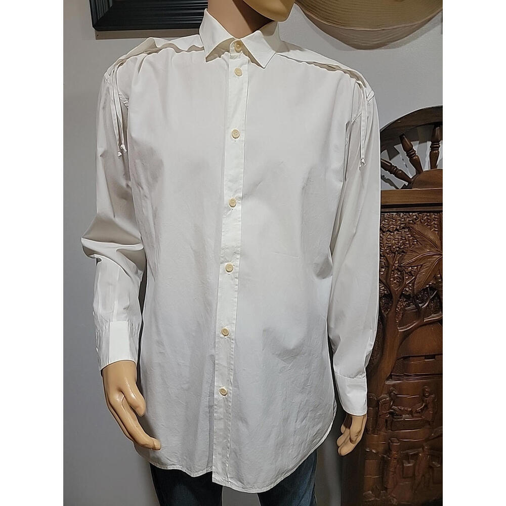 Bottega Veneta, Men's 46/XL Matte White Ties On Shoulders Button Up LL Shirt #C